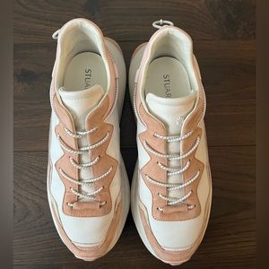 Stuart Weitzman (SW 1) Pink and White Leather and Suede Sneakers